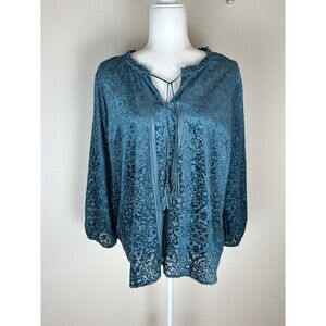 Valerie Stevens XL Velvet Peasant Top Blouse Tassel Burnout Velvet Victorian